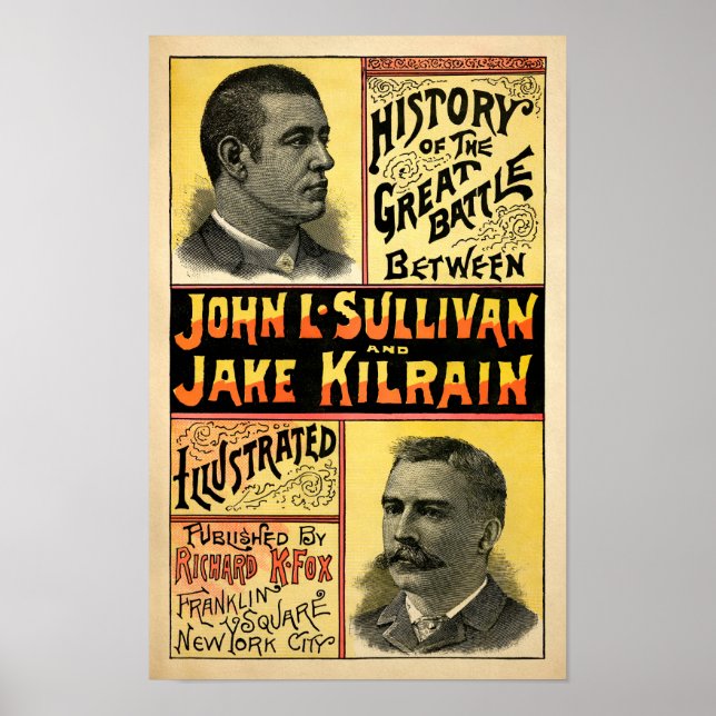 Vintage Sullivan mot Kilrain Illustrated Cover Poster (Framsidan)