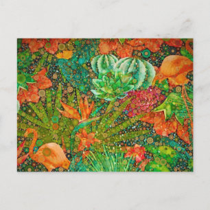 Vintage Summer Flamingo Tropical Garden Blommigt Vykort
