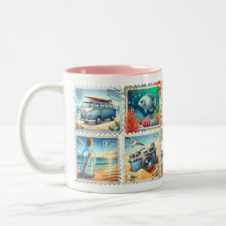 Vintage Summer Stamp Mug – Beach Travel Aesthetic  Två-Tonad Mugg