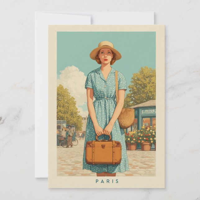 Vintage Summer Stroll i Paris Inbjudningar (Framsida)