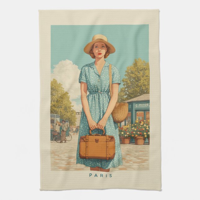 Vintage Summer Stroll i Paris Kökshandduk (Vertikal)
