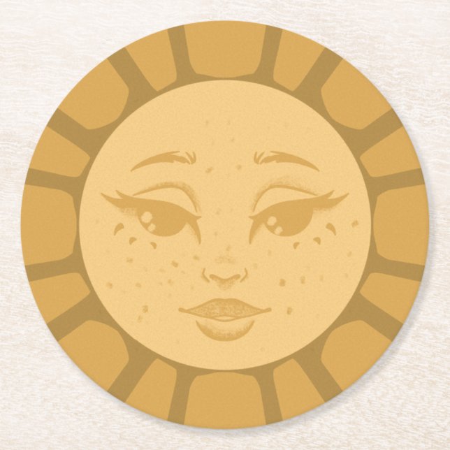 Vintage Sun Bröllops Coaster Underlägg Papper Rund (Framsidan)