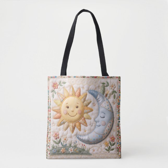 Vintage Sun Moon Quilt Stil Tryck  Tygkasse (Framsida)