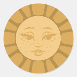 Vintage Sun Sticker Runt Klistermärke