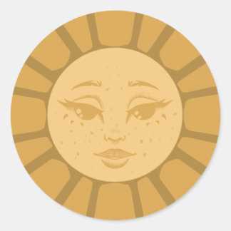 Vintage Sun Sticker Runt Klistermärke