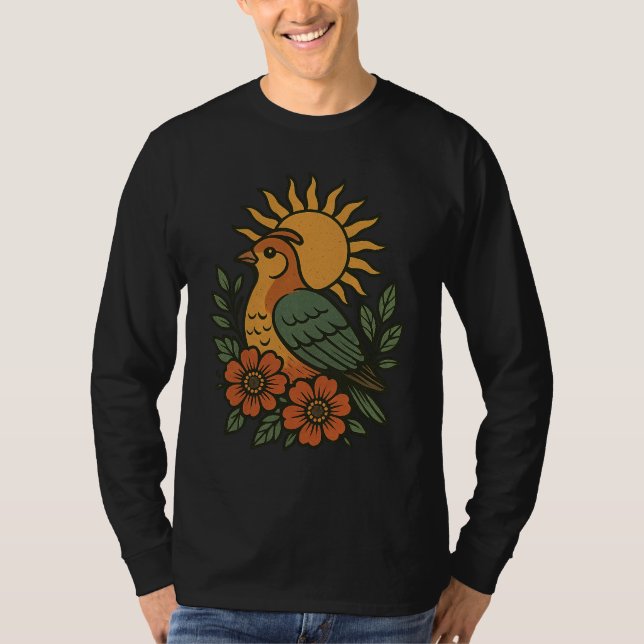 Vintage Sunbird Blommig Konst T Shirt (Framsida)