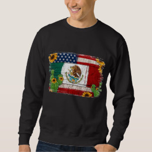 Vintage Sunblommor American Flagga Mexico Mexican Lång Ärmad Tröja