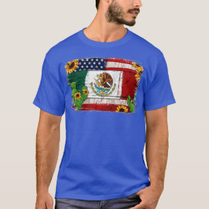 Vintage Sunblommor American Flagga Mexico Mexican T Shirt