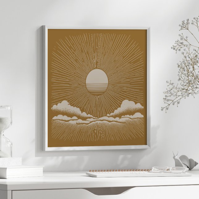 Vintage Sunburst Celestial Boho naturinspirerad Poster (Skapare uppladdad)