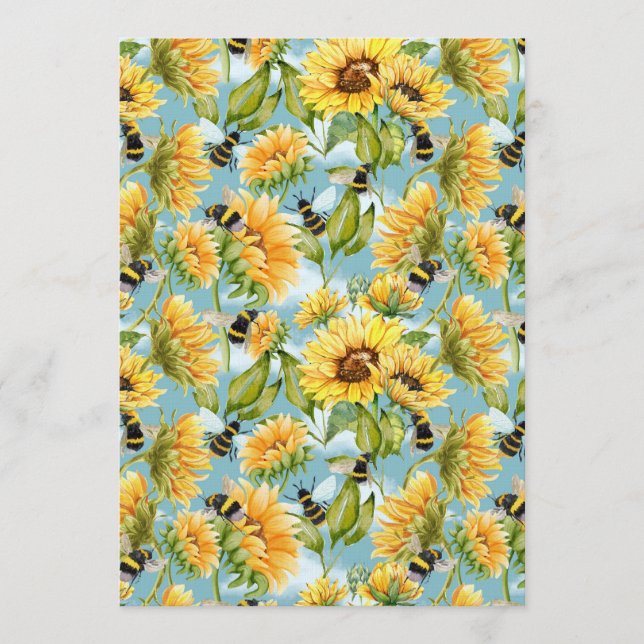 Vintage Sunflower And Bees Seamless Pattern Inbjudningar (Framsida)