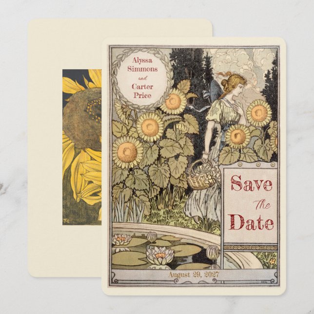 Vintage Sunflower Autumn Save the Date Inbjudningar (Fram/baksida)