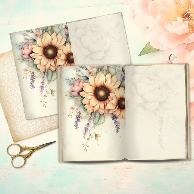 Vintage Sunflower Duo Junk Journal Page (Skapare uppladdad)