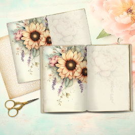 Vintage Sunflower Duo Sidor för Junk Journal
