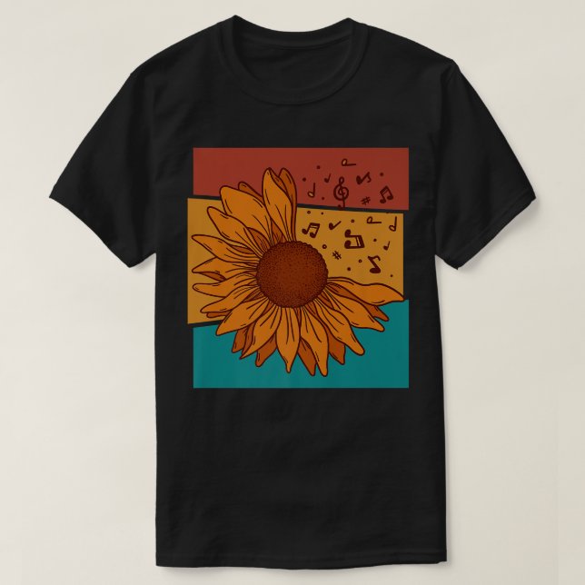 Vintage Sunflower Music Notes3240 T Shirt (Design framsida)