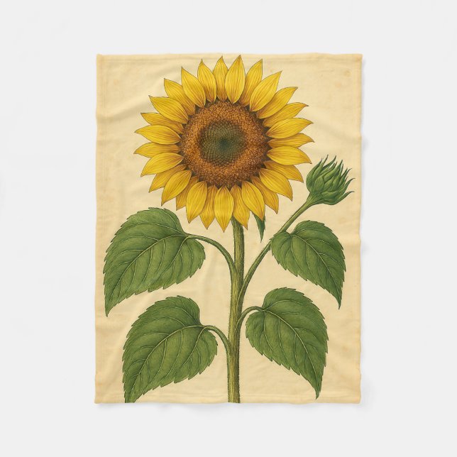 Vintage Sunflower on Weathered Paper Fleecefilt (Framsidan)