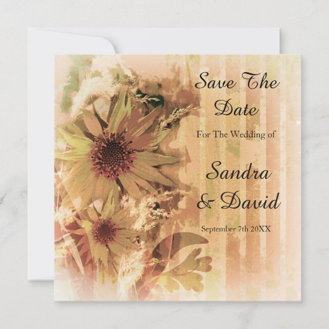 Vintage Sunflower Spara Datum Tillkännagivande (Framsida)