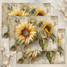 VINTAGE SUNFLOWERS BLOMMIGT DECOUPAGE