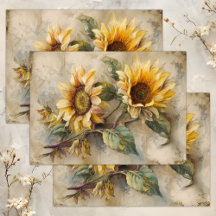 VINTAGE SUNFLOWERS BLOMMIGT DECOUPAGE