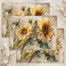 VINTAGE SUNFLOWERS BLOMMIGT DECOUPAGE