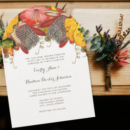Vintage Sunny Gult Elegance Red & Gult Blommigt Inbjudningar