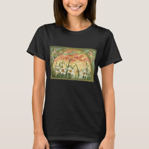 Vintage Sunrise Påsk Lilies och Victorian Änglar Tee Shirt