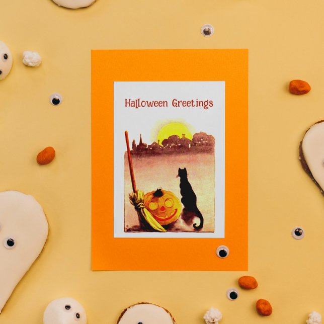 Vintage Sunset Black cat Pumpkin Halloween Julkort (Skapare uppladdad)