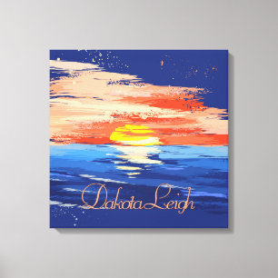 Vintage Sunset Bold Abstrakt Blue Gult Orange Canvastryck
