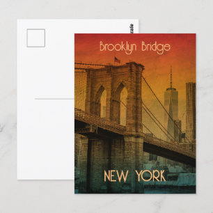 Vintage Sunset Brooklyn Bridge New York Vykort