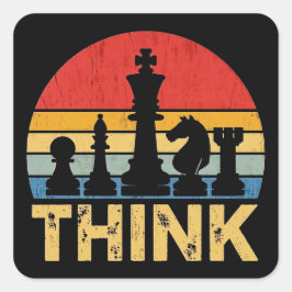 Vintage Sunset Chess Artwork - Inspiring "Tänka" Fyrkantigt Klistermärke