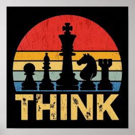 Vintage Sunset Chess Artwork - Inspiring "Tänka" Poster