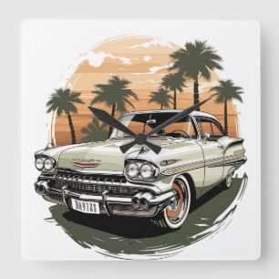 Vintage Sunset Drive Fyrkantig Klocka