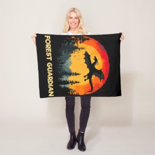 Vintage Sunset Forest Dragon Fleecefilt