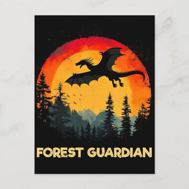 Vintage Sunset Forest Dragon Helg Vykort (Framsida)