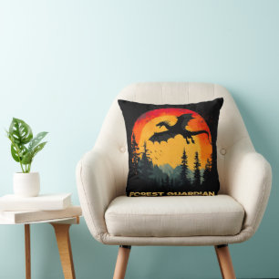 Vintage Sunset Forest Dragon Kudde