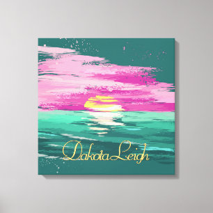 Vintage Sunset Lila av modern Abstrakt Grönt Canvastryck