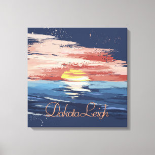 Vintage Sunset Mörk blått korall för beräknad Ab Canvastryck
