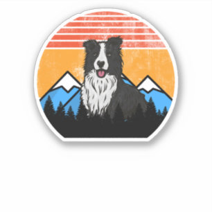 Vintage Sunset Mountains och Forest Gräns Collie Klistermärken