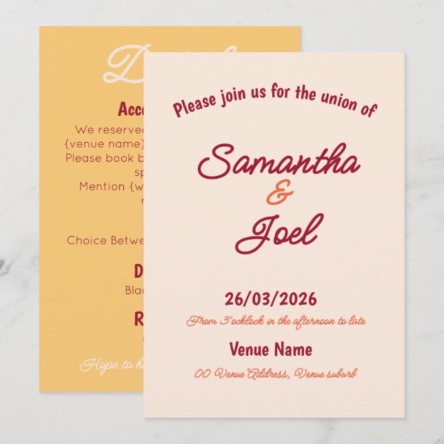 Vintage Sunset Retro Wedding Invitation Inbjudningar (Fram/baksida)