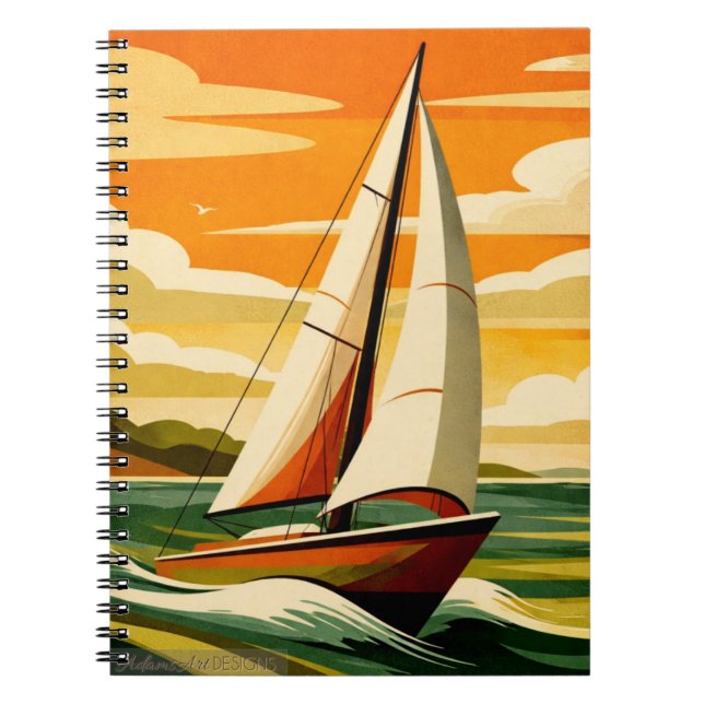 Vintage Sunset Sailboat Ocean Adventure Anteckningsbok (Framsidan)