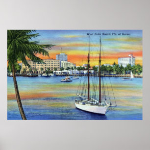 Vintage Sunset vid Väster Beach Florida Poster