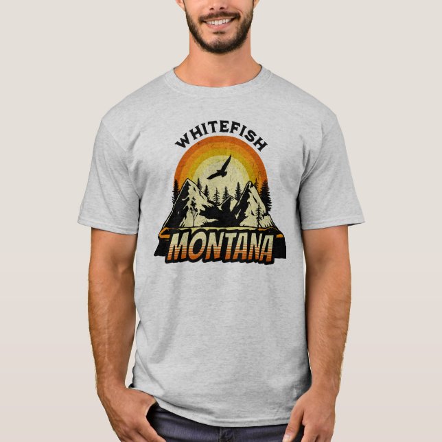 Vintage Sunset Whitefish Montana MT T Shirt (Framsida)