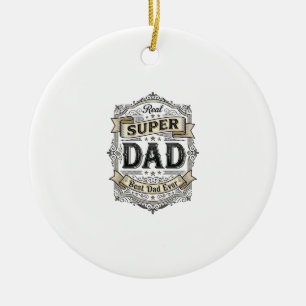 Vintage Super Pappa Märke T-Shirt Design_1 Julgransprydnad Keramik