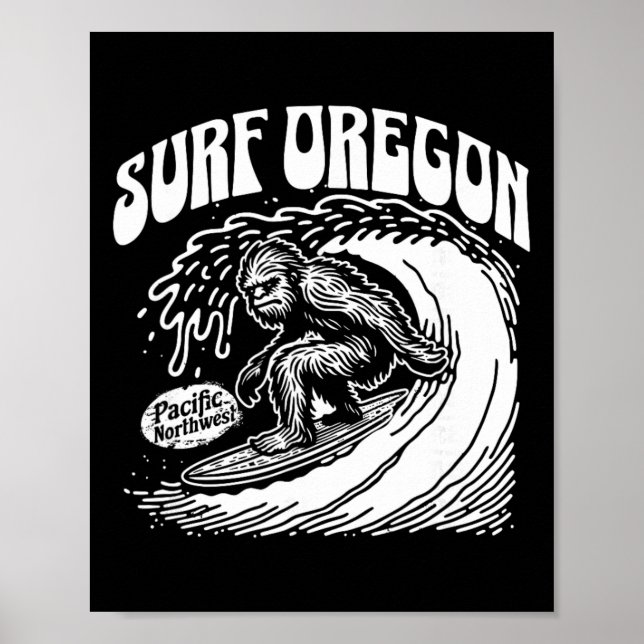 Vintage Surf Oregon Surfande Sasquatch Surfer  Poster (Framsidan)