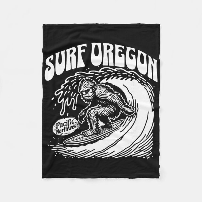 Vintage Surf Oregon Surfing Sasquatch Surfer  Fleecefilt (Framsidan)