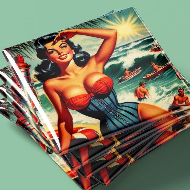 Vintage Surf Pinup-dam Magnet (Skapare uppladdad)