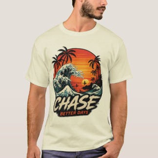 Vintage Surf Solnedgång & Havsvågor Kustnära Konst T Shirt