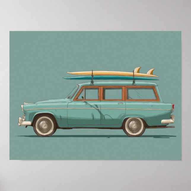 Vintage Surf-vagn – Retro strandbil Poster (Framsidan)
