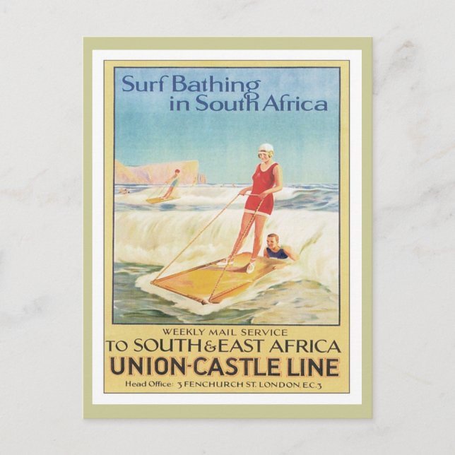 Vintage Surfa Bathing South Afrika Vykort (Framsida)