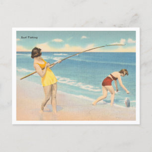 Vintage Surfa Fiske i Florida Two Women Vykort