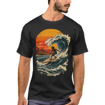 Vintage-Surfare Ridning Solnedgång Våg Retro Ocean